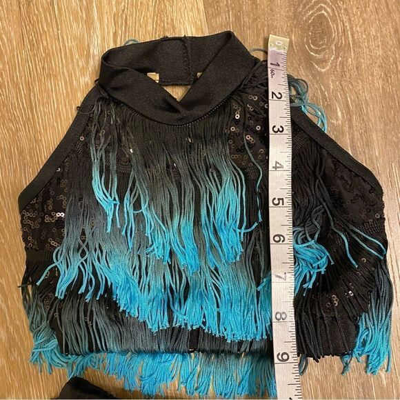 Costume Gallery dance 2 piece blue turquoise fringe tip skirt 20653 child SC - Picture 6 of 10